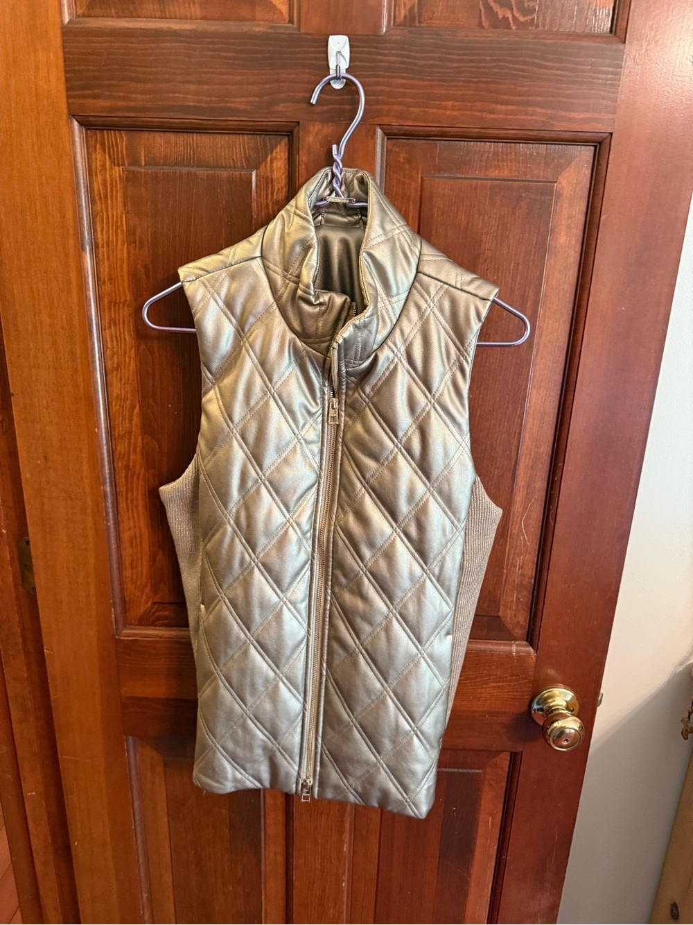 Chico's Quilted Metallic Gold Sleeveless Zip Vest